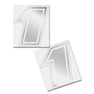 Race Number Sticker, set of 2, font  Brünn, # 1, silver