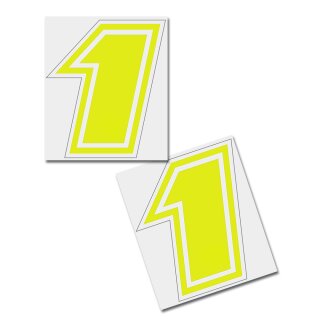 Race Number Sticker, set of 2, font Brünn, # 1, yellow