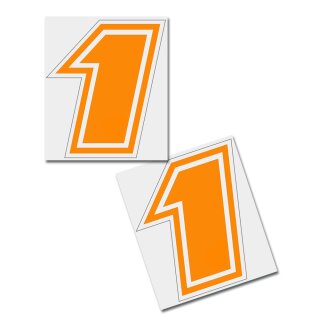 Race Number Sticker, set of 2, font Brünn, # 1, orange