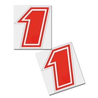 Race Number Sticker, set of 2, font Brünn, # 1, red