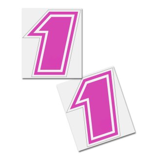 Race Number Sticker, set of 2, font Brünn, # 1, pink