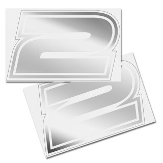 Race Number Sticker, set of 2, font Brünn, # 2, silver