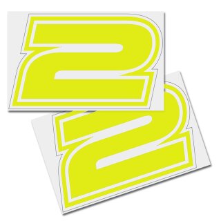 Race Number Sticker, set of 2, font Brünn, # 2, yellow