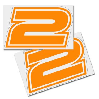 Race Number Sticker, set of 2, font Brünn, # 2, orange