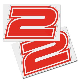 Race Number Sticker, set of 2, font Brünn, # 2, red