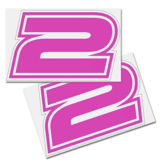 Race Number Sticker, set of 2, font Brünn, # 2, pink