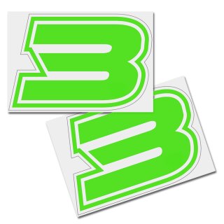 Race Number Sticker, set of 2, font Brünn, # 3, green