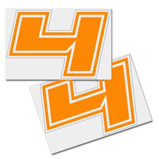 Race Number Sticker, set of 2, font Brünn, # 4, orange