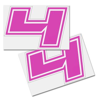 Race Number Sticker, set of 2, font Brünn, # 4, pink