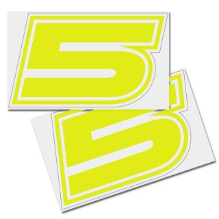 Race Number Sticker, set of 2, font Brünn, # 5, yellow