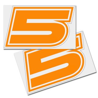 Race Number Sticker, set of 2, font Brünn, # 5, orange