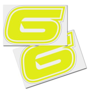 Race Number Sticker, set of 2, font Brünn, # 6, yellow