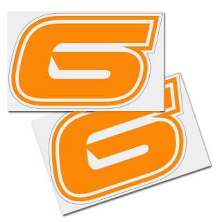 Race Number Sticker, set of 2, font Brünn, # 6, orange