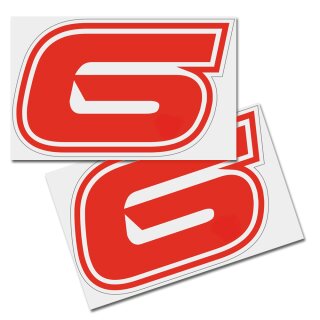Race Number Sticker, set of 2, font Brünn, # 6, red