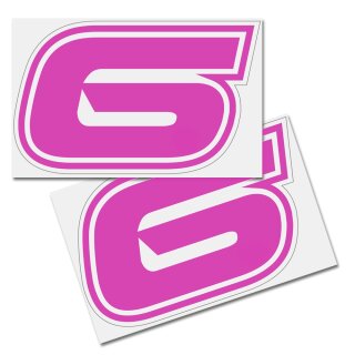 Race Number Sticker, set of 2, font Brünn, # 6, pink