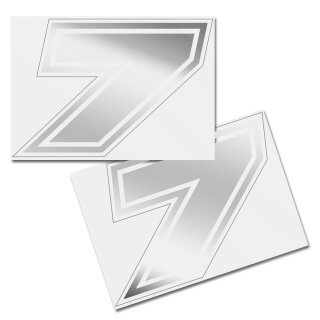 Race Number Sticker, set of 2, font Brünn, # 7, silver