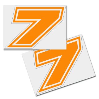 Race Number Sticker, set of 2, font Brünn, # 7, orange