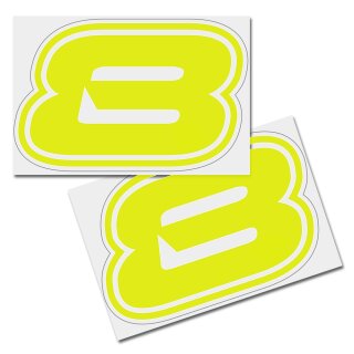 Race Number Sticker, set of 2, font Brünn, # 8, yellow