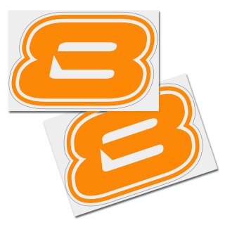 Race Number Sticker, set of 2, font Brünn, # 8, orange