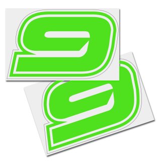 Race Number Sticker, set of 2, font Brünn, # 9, green