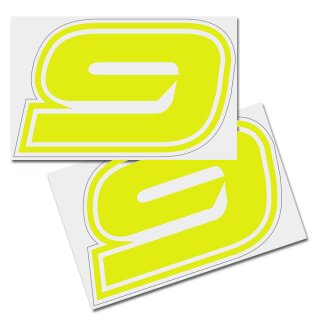 Race Number Sticker, set of 2, font Brünn, # 9, yellow