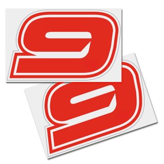 Race Number Sticker, set of 2, font Brünn, # 9, red