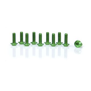 Aluminium Bolts, M5 x 15, multi teeth, set of 10, green
