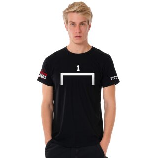 U-Neck T-Shirt MEN, schwarz, "Startplatz P1" Größe L