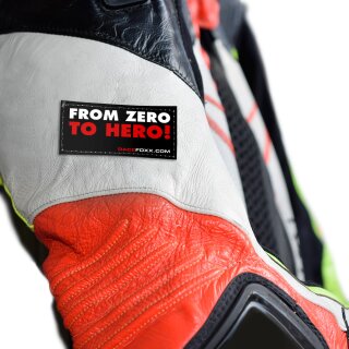RACEFOXX Leathersuit Patch, black "FROM ZERO TO HERO!"