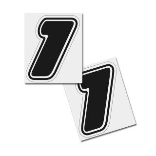 Race Number Sticker, set of 2, font Assen, # 1 black