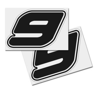 Race Number Sticker, set of 2, font Assen, # 9 black