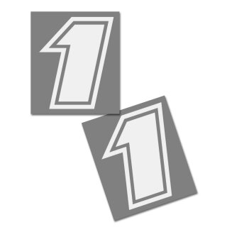 Race Number Sticker, set of 2, font Brünn, # 1 white