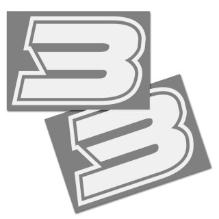 Race Number Sticker, set of 2, font Brünn, # 3 white