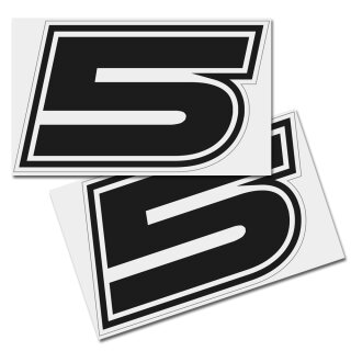 Race Number Sticker, set of 2, font Brünn, # 5 black