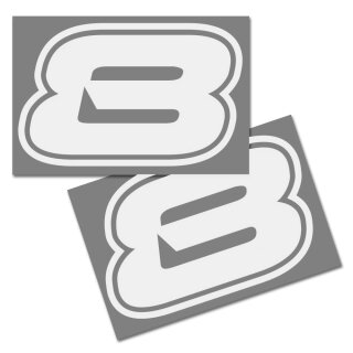 Race Number Sticker, set of 2, font Brünn, # 8 white