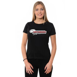 Hafeneger U-Neck T-Shirt LADIES, black, classic logo, size XS
