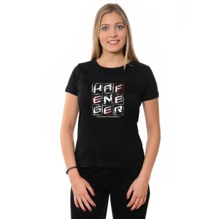 Hafeneger U-Neck T-Shirt LADIES, black, fancy logo, size XS