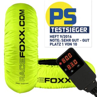 PRO DIGITAL up to 99°C SUPERBIKE Tire Warmers, neon yellow, with imprint and with warranty extension