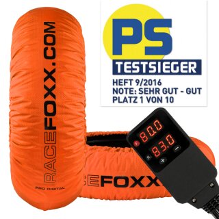 PRO DIGITAL up to 99°C SUPERBIKE Tire Warmers, neon orange, pers. imprint and with warranty extension available!
