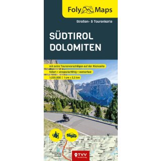 FolyMap Südtirol Dolomiten - Straßen- und Tourenkarte 1:250 000