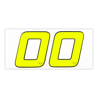 Race Number Sticker, set of 2, neon yellow, 1mm foam material, # 0