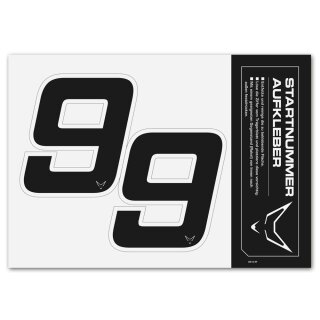 Race Number Sticker, set of 2, black, # 9