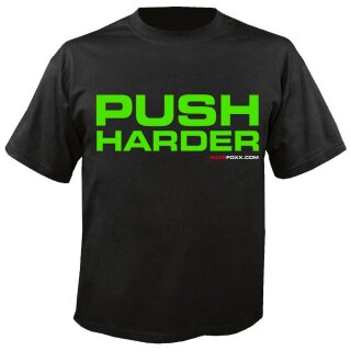 RACEFOXX U-Neck T-Shirt MEN, black, "Push harder", neon green, size L