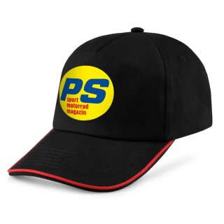 PS Beechfield Basecap, schwarz, mit rotem Streifen