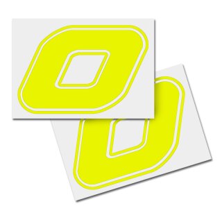 Race Number Sticker, set of 2, font Assen, # 0 yellow