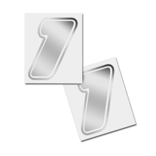 Race Number Sticker, set of 2, font  Assen, # 1 silver