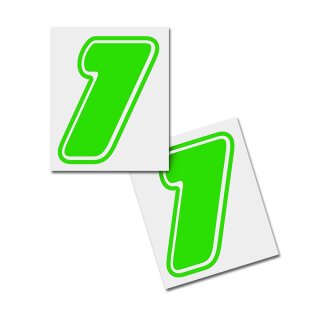 Race Number Sticker, set of 2, font  Assen, # 1 green