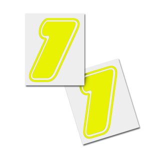 Race Number Sticker, set of 2, font  Assen, # 1 yellow
