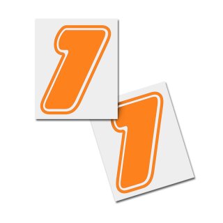 Race Number Sticker, set of 2, font  Assen, # 1 orange