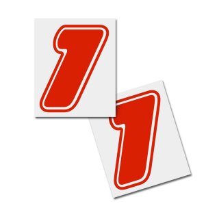 Race Number Sticker, set of 2, font  Assen, # 1 red
